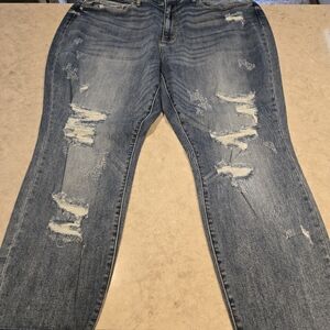 Judy Blue Ripped Boyfriend Jeans in Classic Blue 22W